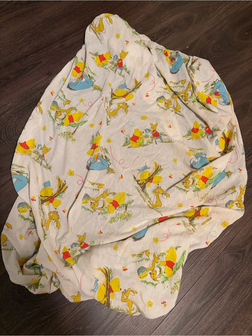 Vintage Winnie the Pooh Crib Sheet White Character Print Baby 27x52 Disney